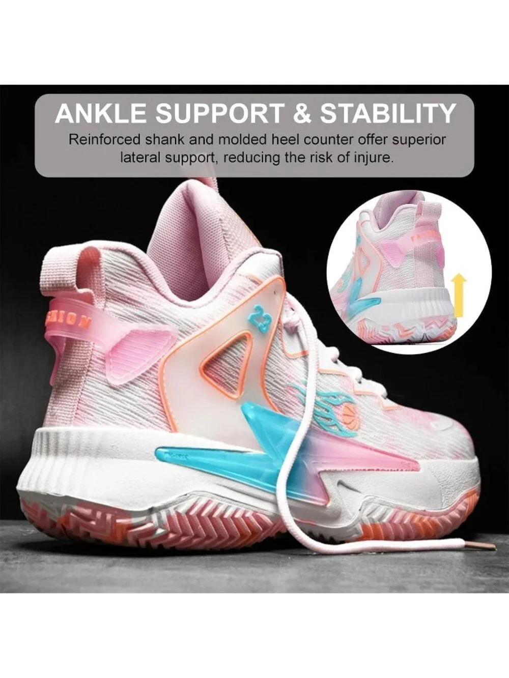 Women's Pink Breathable Non Slip Running Sneakers Comfortable Basketball Shoes